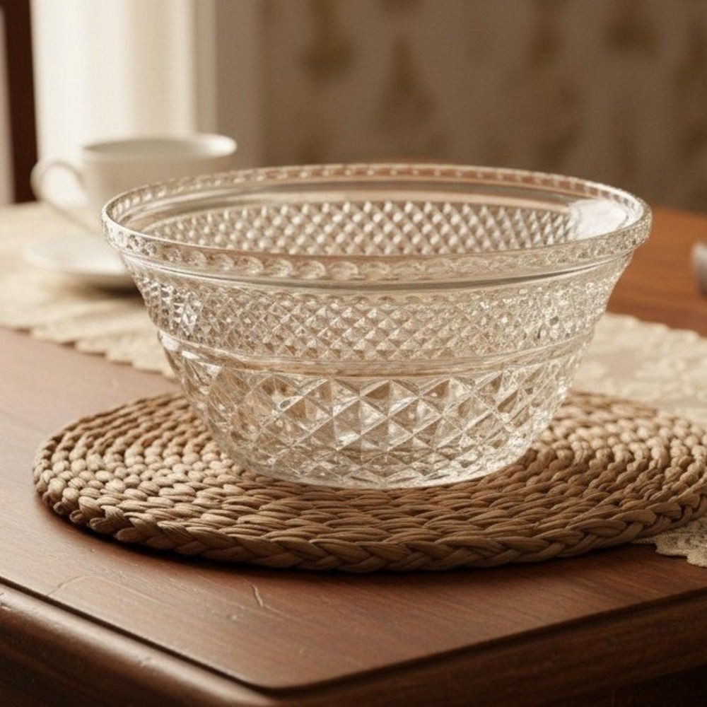 Anchor Hocking Wexford Serving Bowl, Vintage Clear Glassware, Table Centerpiece‎